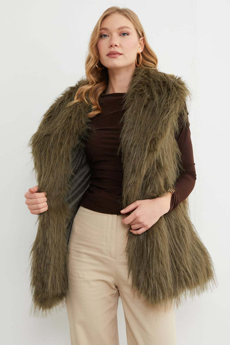 Faux Fur Vest with Belt Detail - MALLTURK
