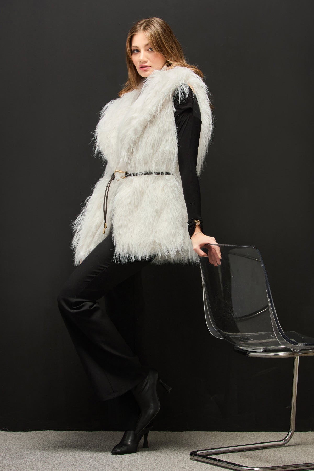 Faux Fur Vest with Belt Detail - MALLTURK