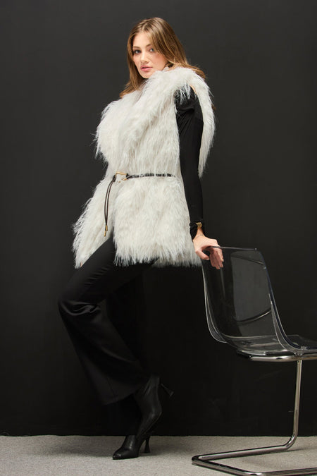 Faux Fur Vest with Belt Detail - MALLTURK