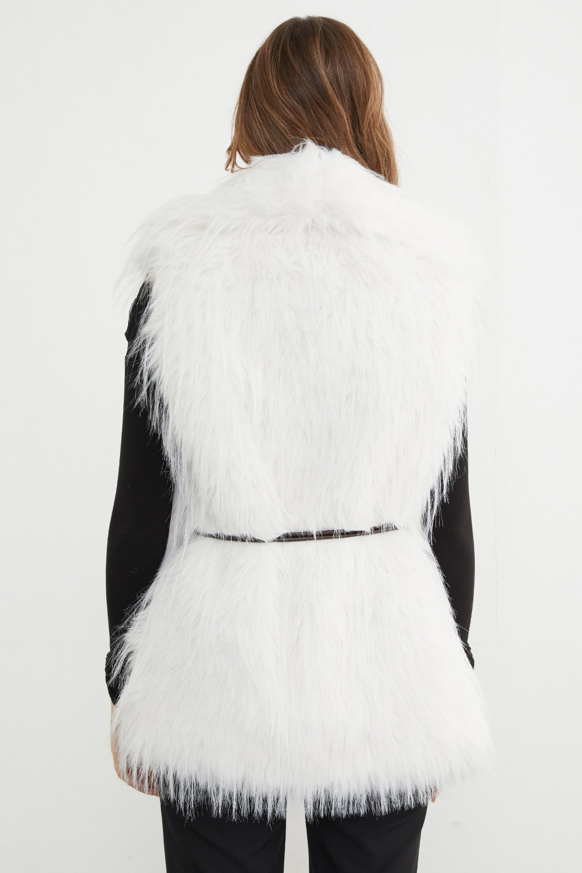 Faux Fur Vest with Belt Detail - MALLTURK
