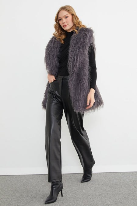 Faux Fur Vest with Belt Detail - MALLTURK