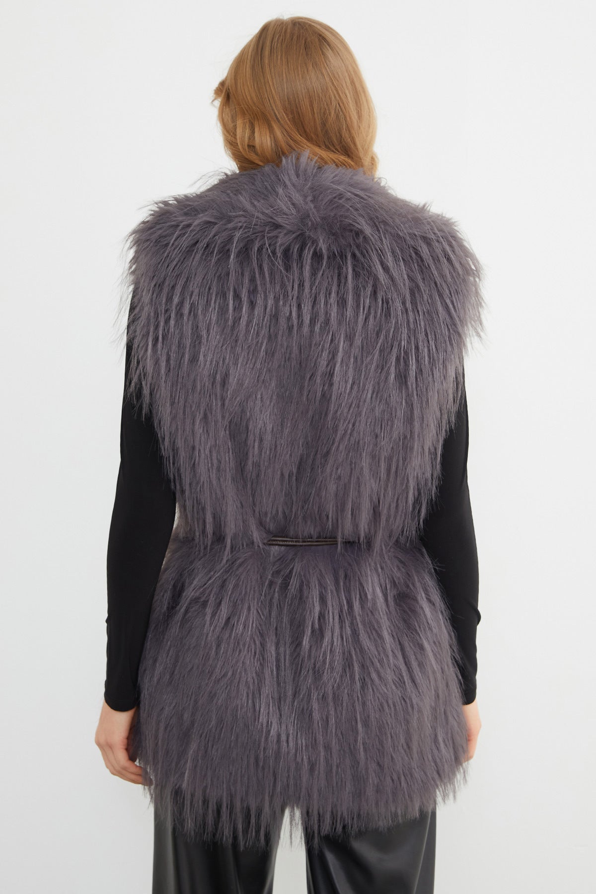 Faux Fur Vest with Belt Detail - MALLTURK