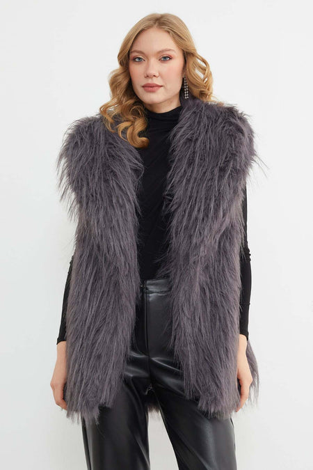 Faux Fur Vest with Belt Detail - MALLTURK
