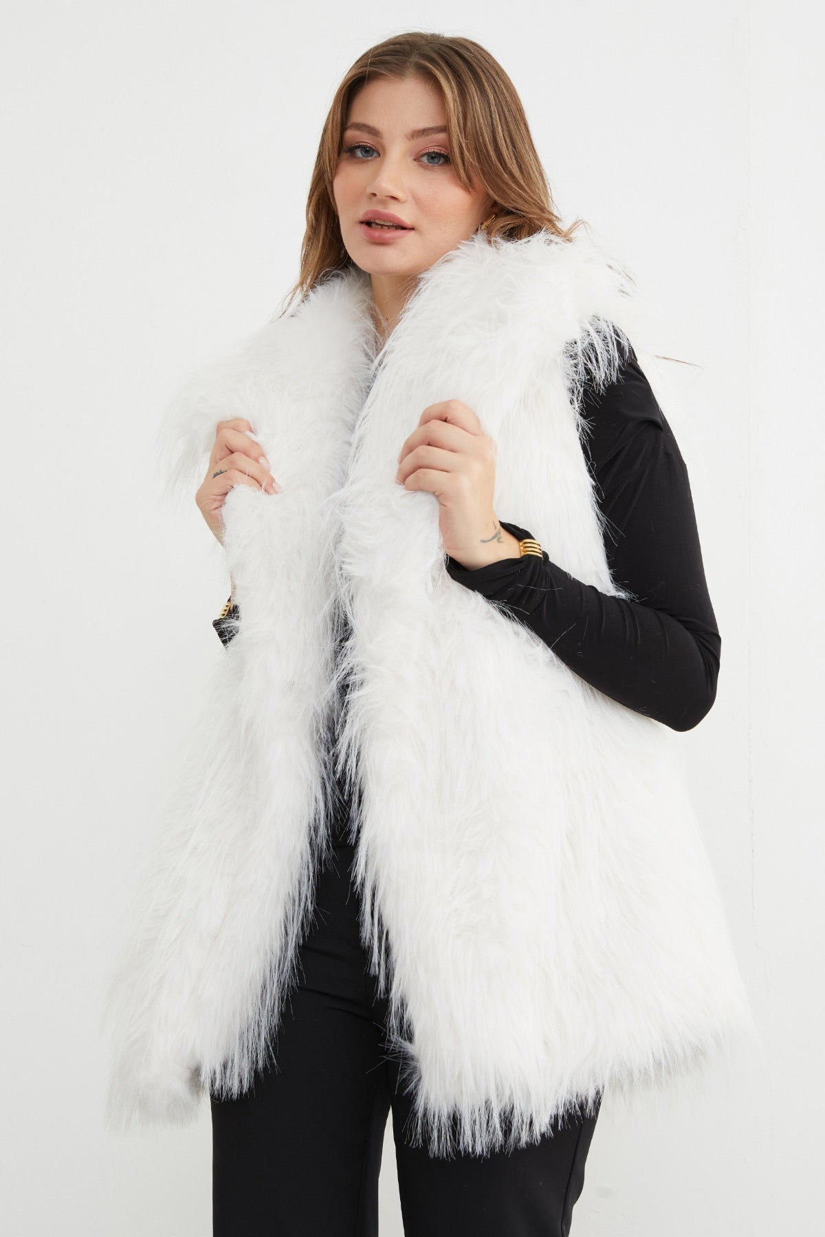 Faux Fur Vest with Belt Detail - MALLTURK