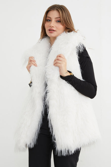 Faux Fur Vest with Belt Detail - MALLTURK