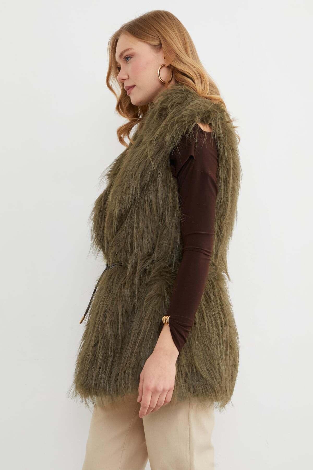 Faux Fur Vest with Belt Detail - MALLTURK