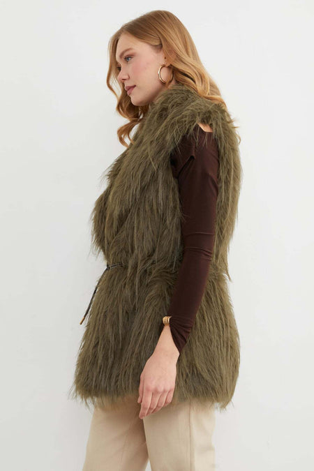 Faux Fur Vest with Belt Detail - MALLTURK