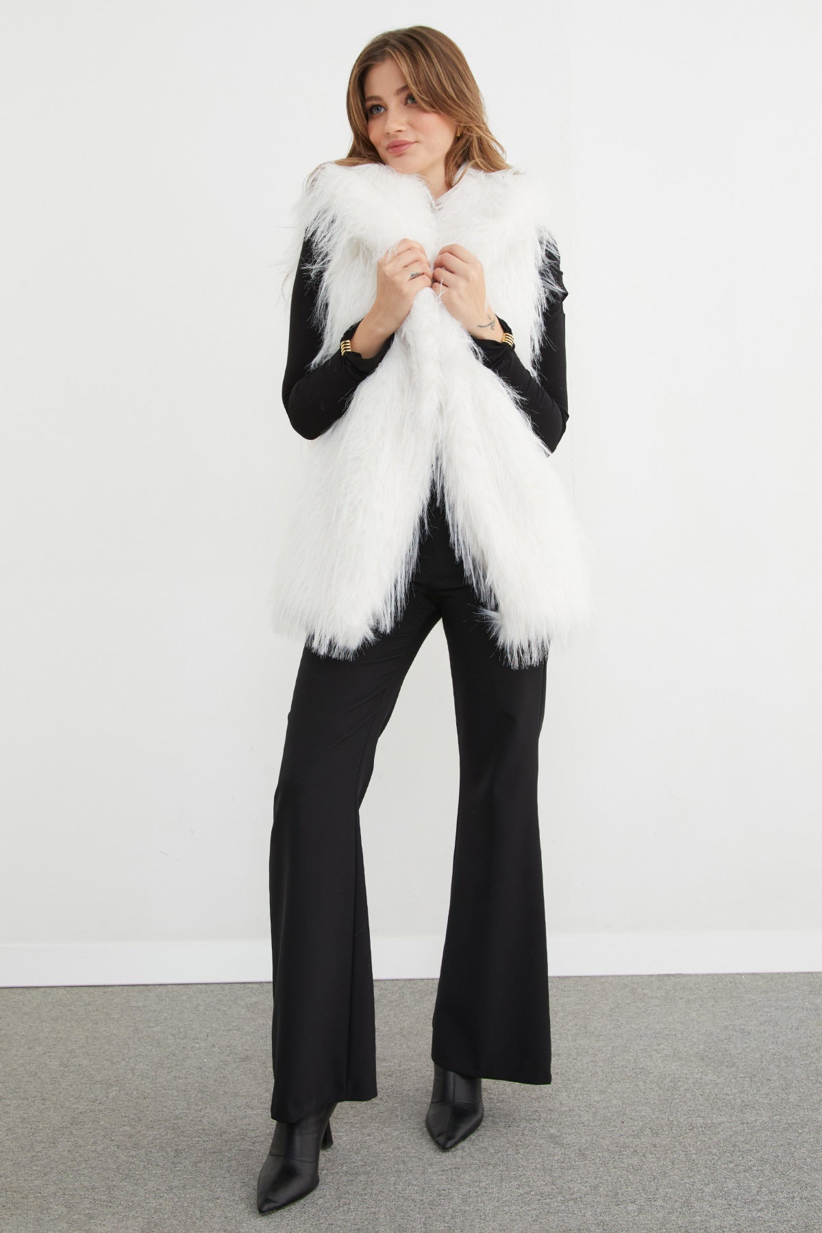 Faux Fur Vest with Belt Detail - MALLTURK