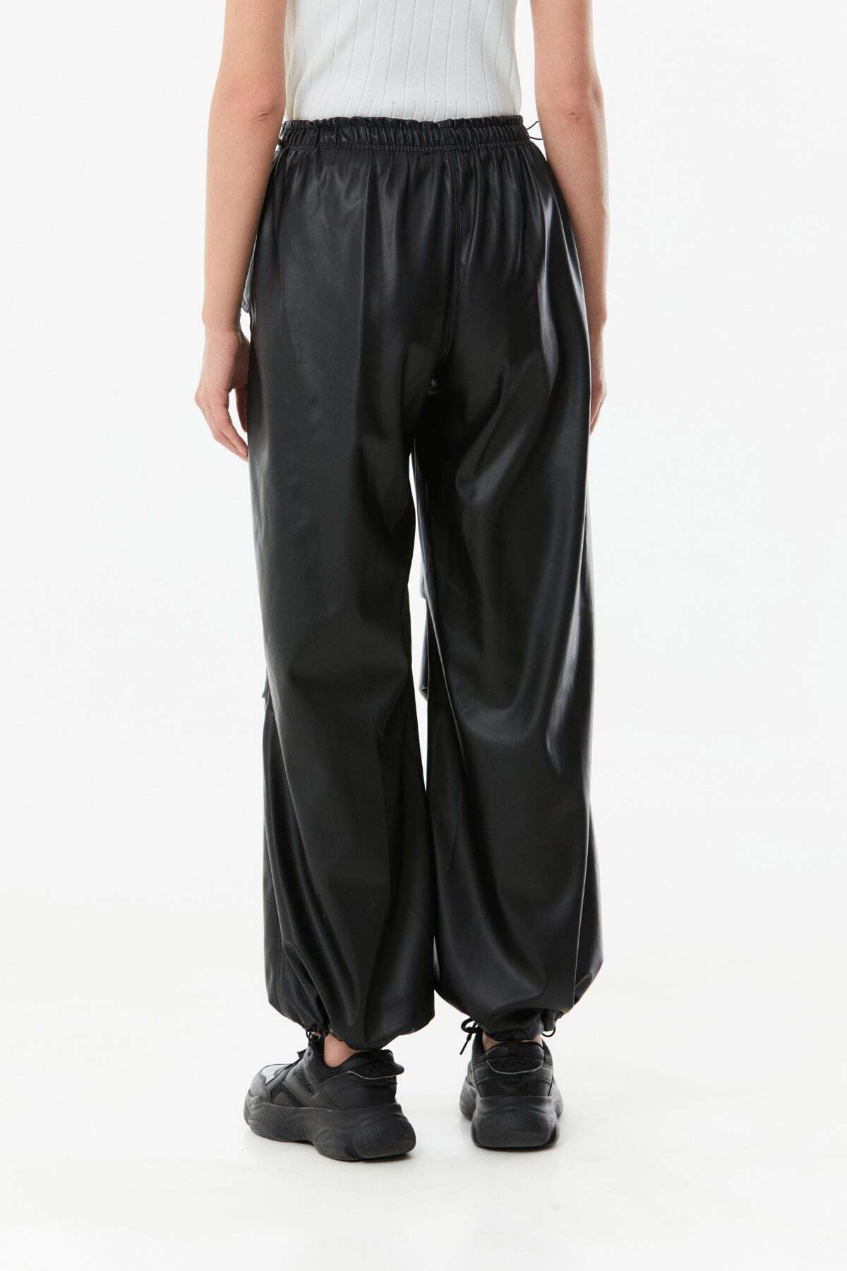 Faux Leather Palazzo Trousers with Stopped Waist - MALLTURK