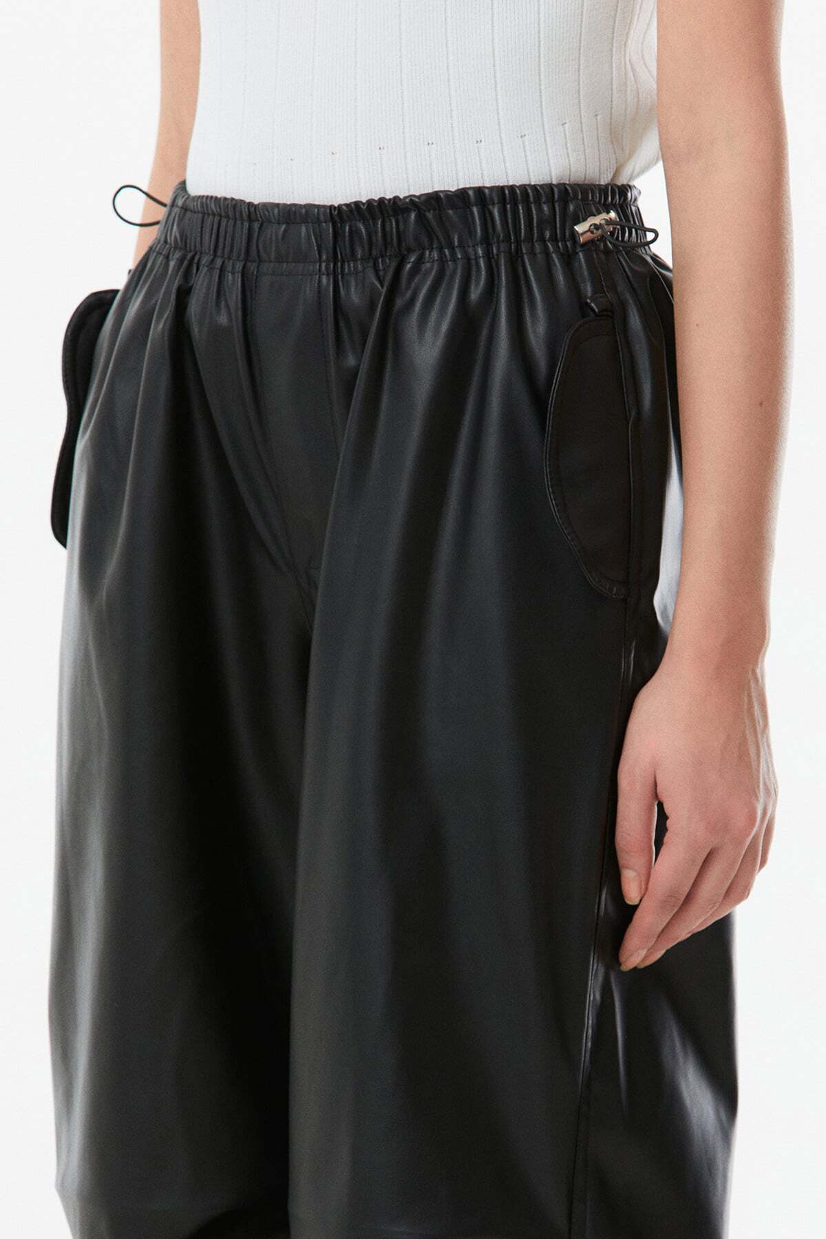 Faux Leather Palazzo Trousers with Stopped Waist - MALLTURK