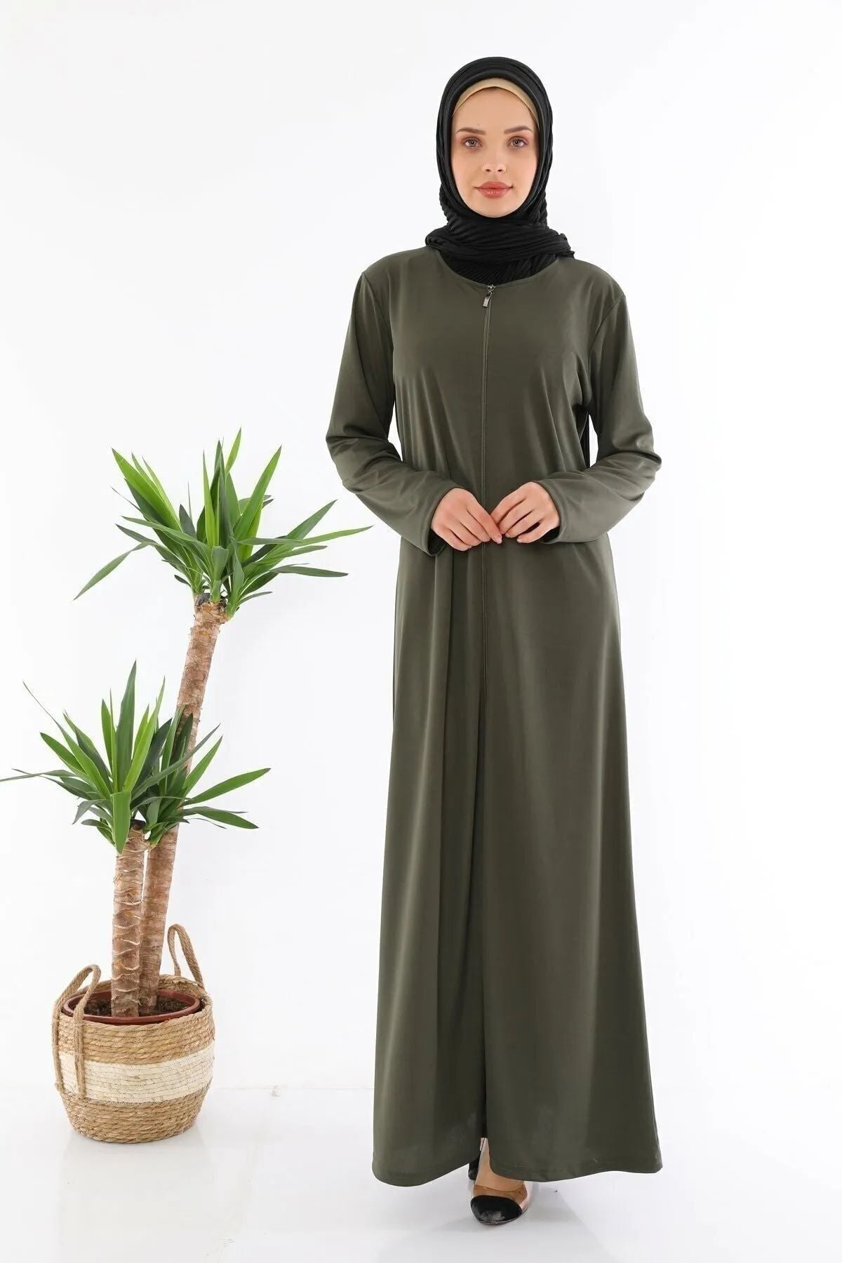 Fermuralı Namaz Elbisesi Ferace Khaki - MALLTURK