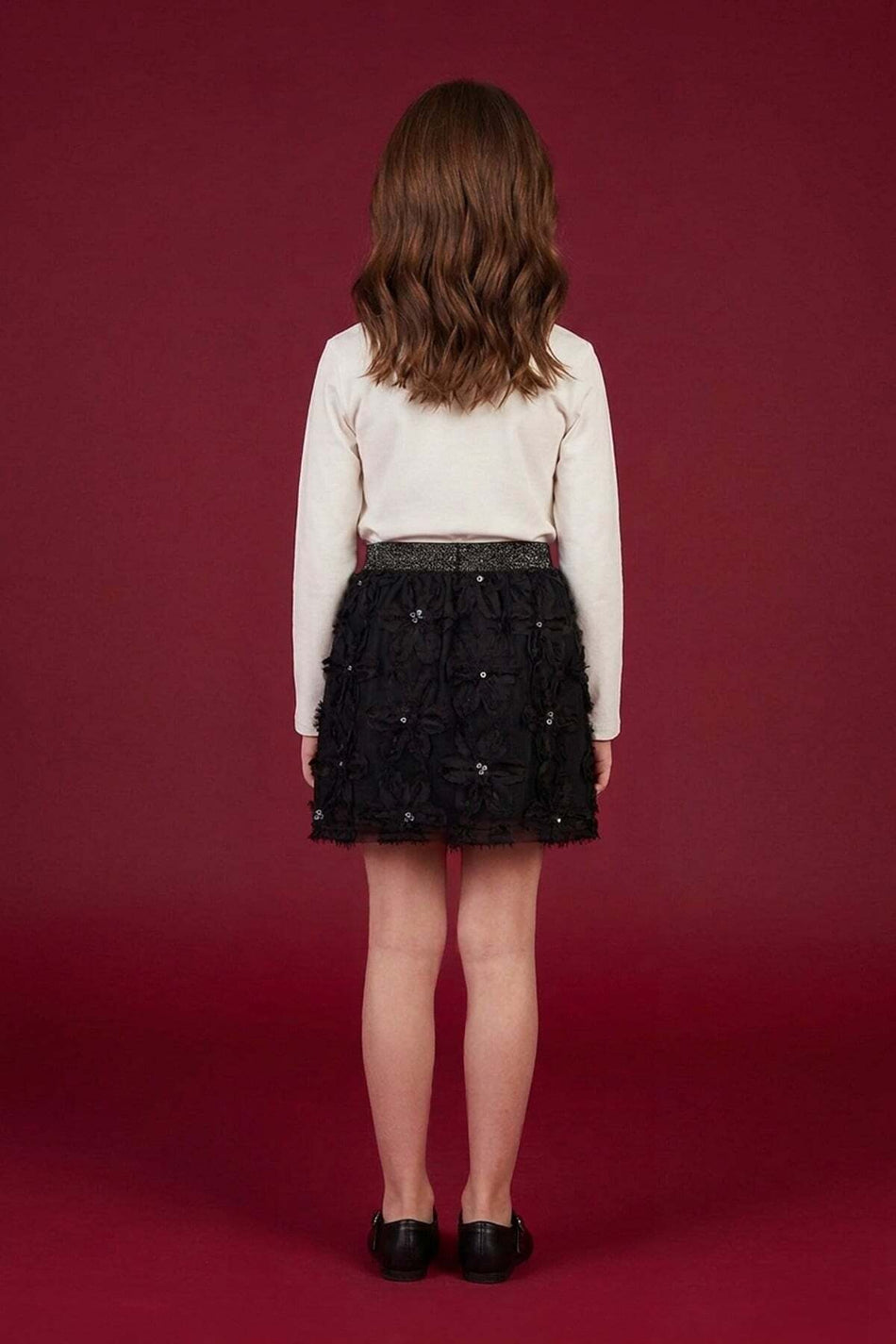 Floral Elastic Waist Glittery Girls' Skirt - MALLTURK