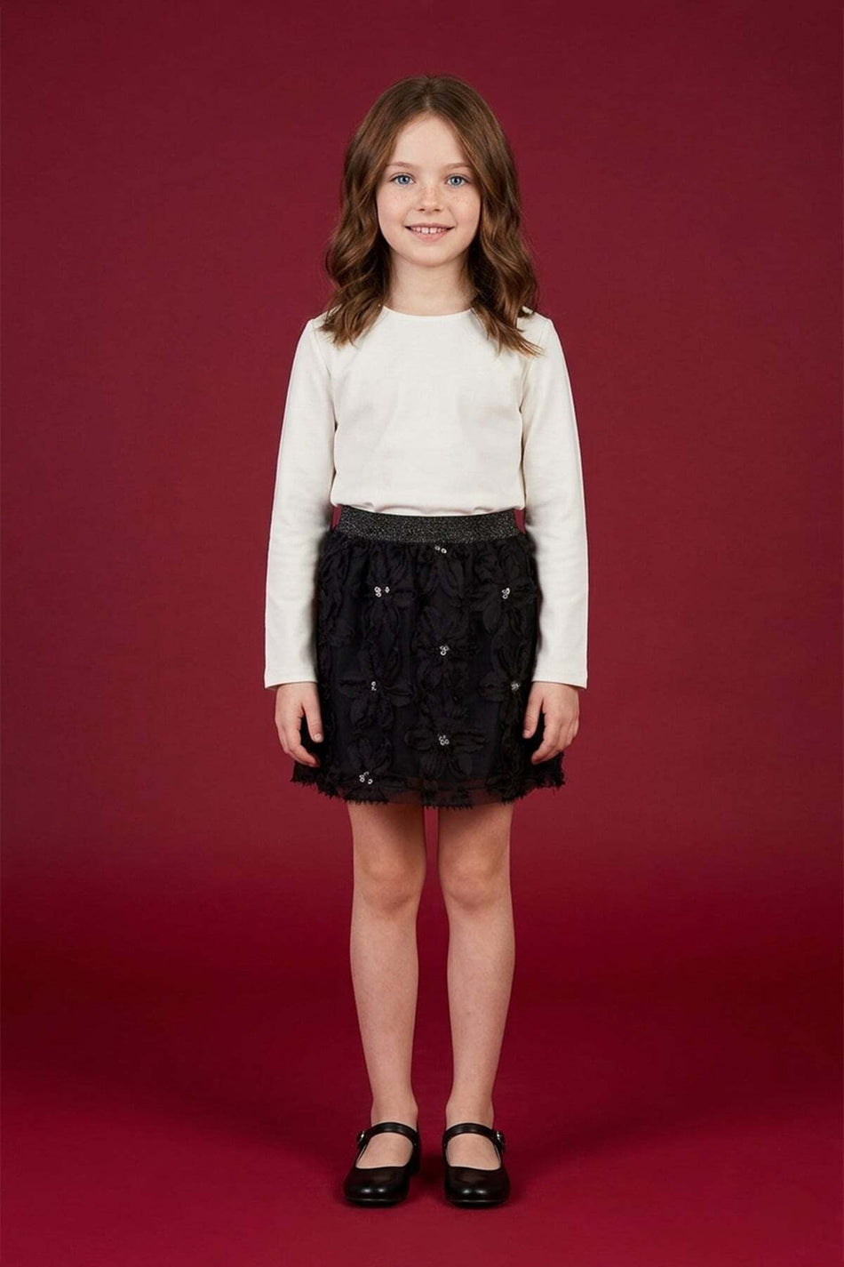 Floral Elastic Waist Glittery Girls' Skirt - MALLTURK