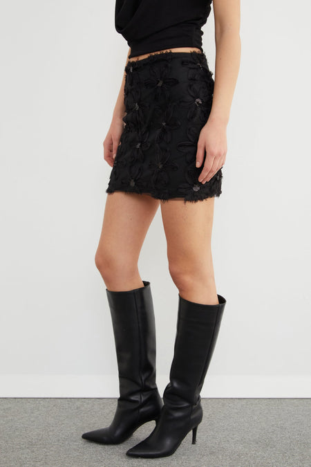 Floral Embroidered Sequin Detailed Mini Skirt - MALLTURK