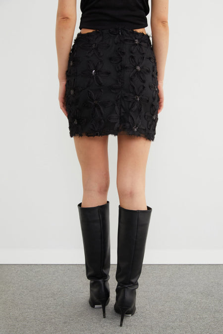 Floral Embroidered Sequin Detailed Mini Skirt - MALLTURK