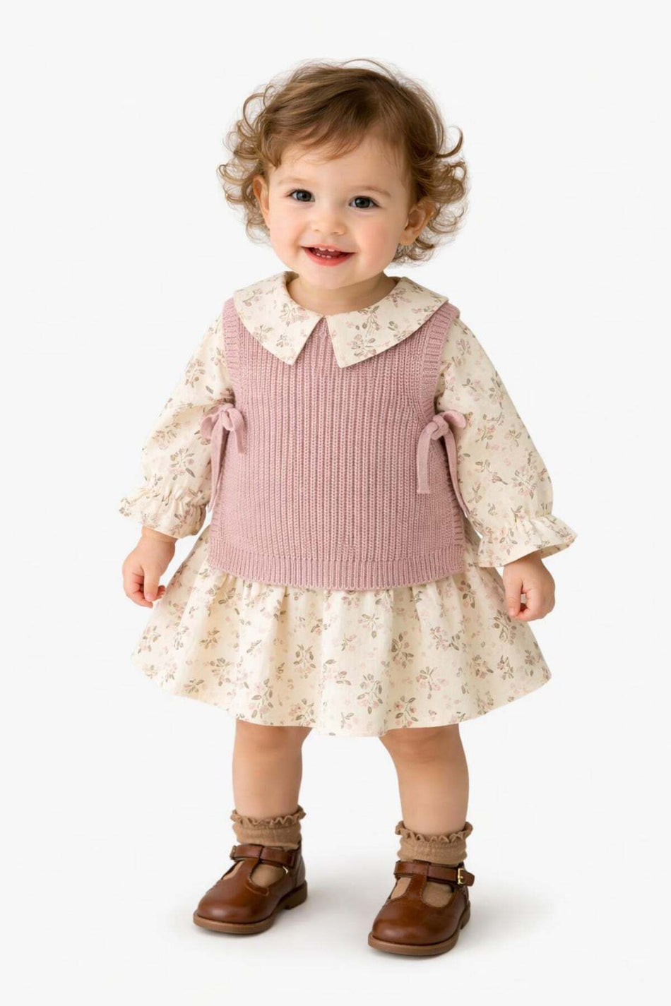 Floral Knitwear Sweater Girl's Dress - MALLTURK