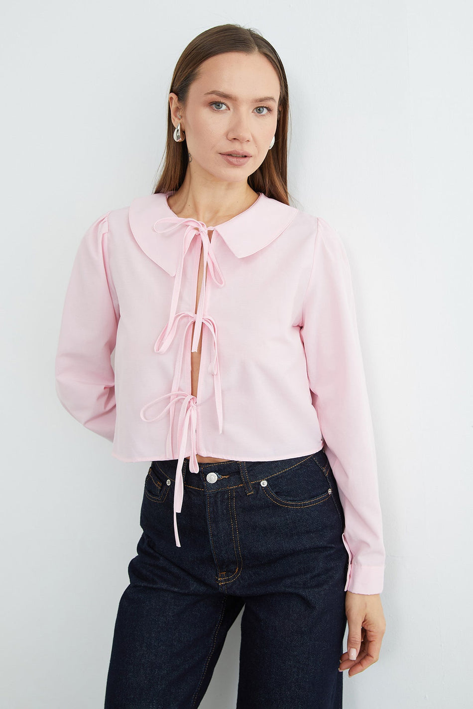 Front Tie Baby Collar Crop Blouse - MALLTURK