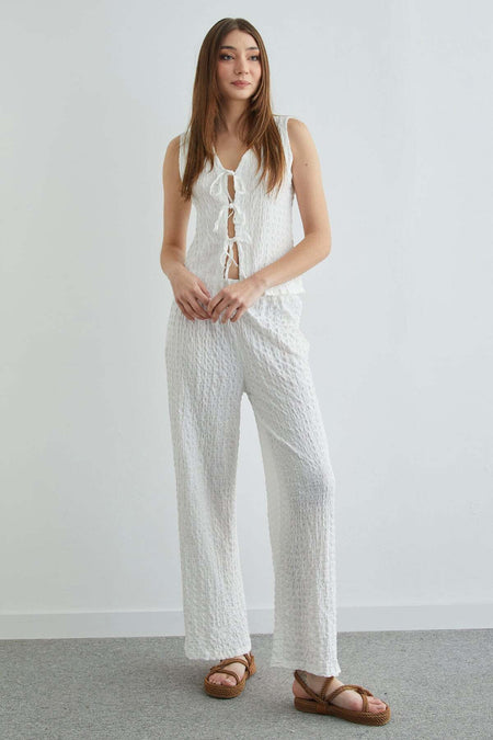 Front-Tie Textured Vest Set 2-Piece Set - MALLTURK