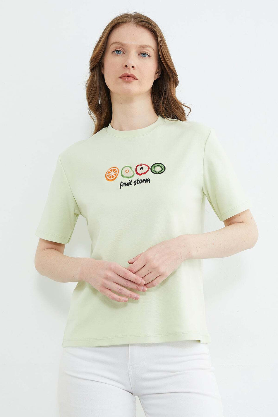 Fruit Embroidered Crew Neck T-Shirt - MALLTURK