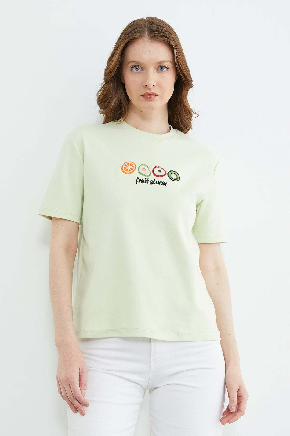 Fruit Embroidered Crew Neck T-Shirt - MALLTURK