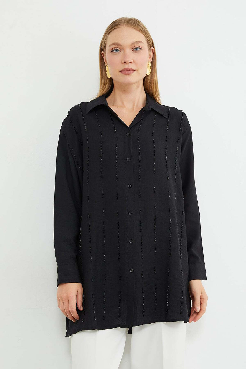Fullamodest Beaded Embroidered Oversize Shirt - MALLTURK