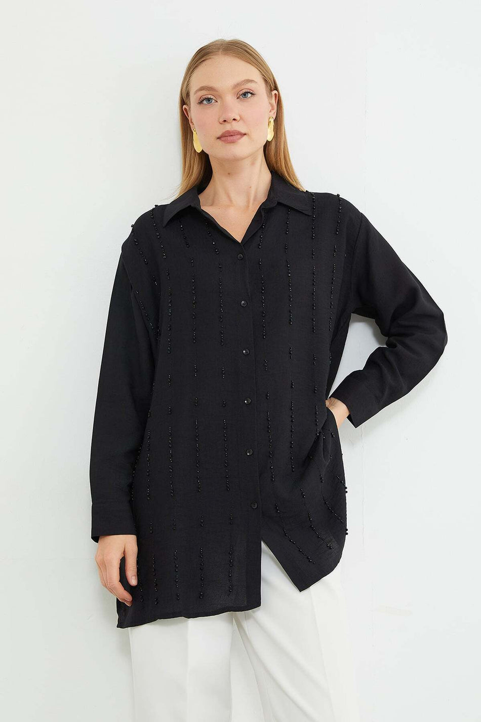 Fullamodest Beaded Embroidered Oversize Shirt - MALLTURK