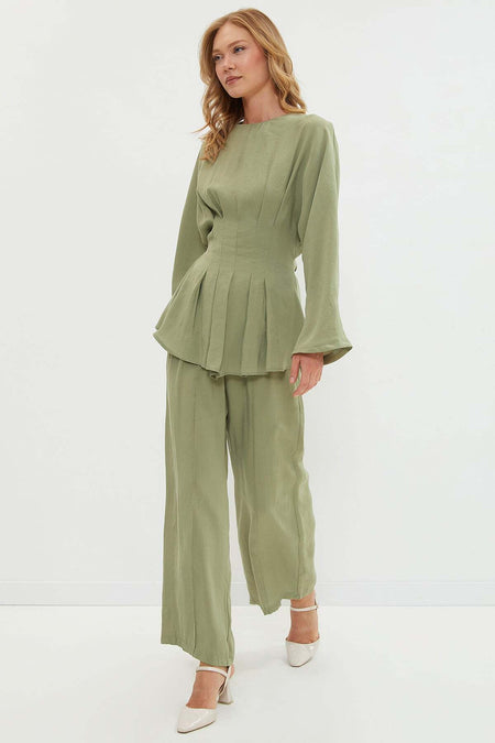 Fullamodest Belted Pleated 2-Piece Set - MALLTURK