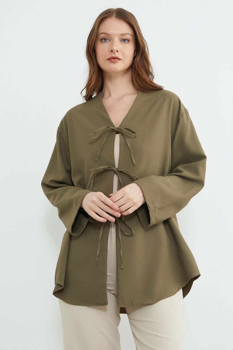 Fullamodest Front Open Tie-Detail Casual Kimono - MALLTURK