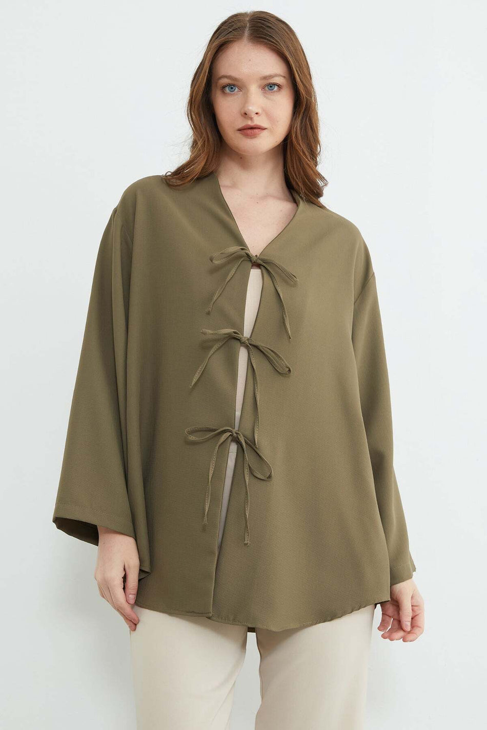 Fullamodest Front Open Tie-Detail Casual Kimono - MALLTURK