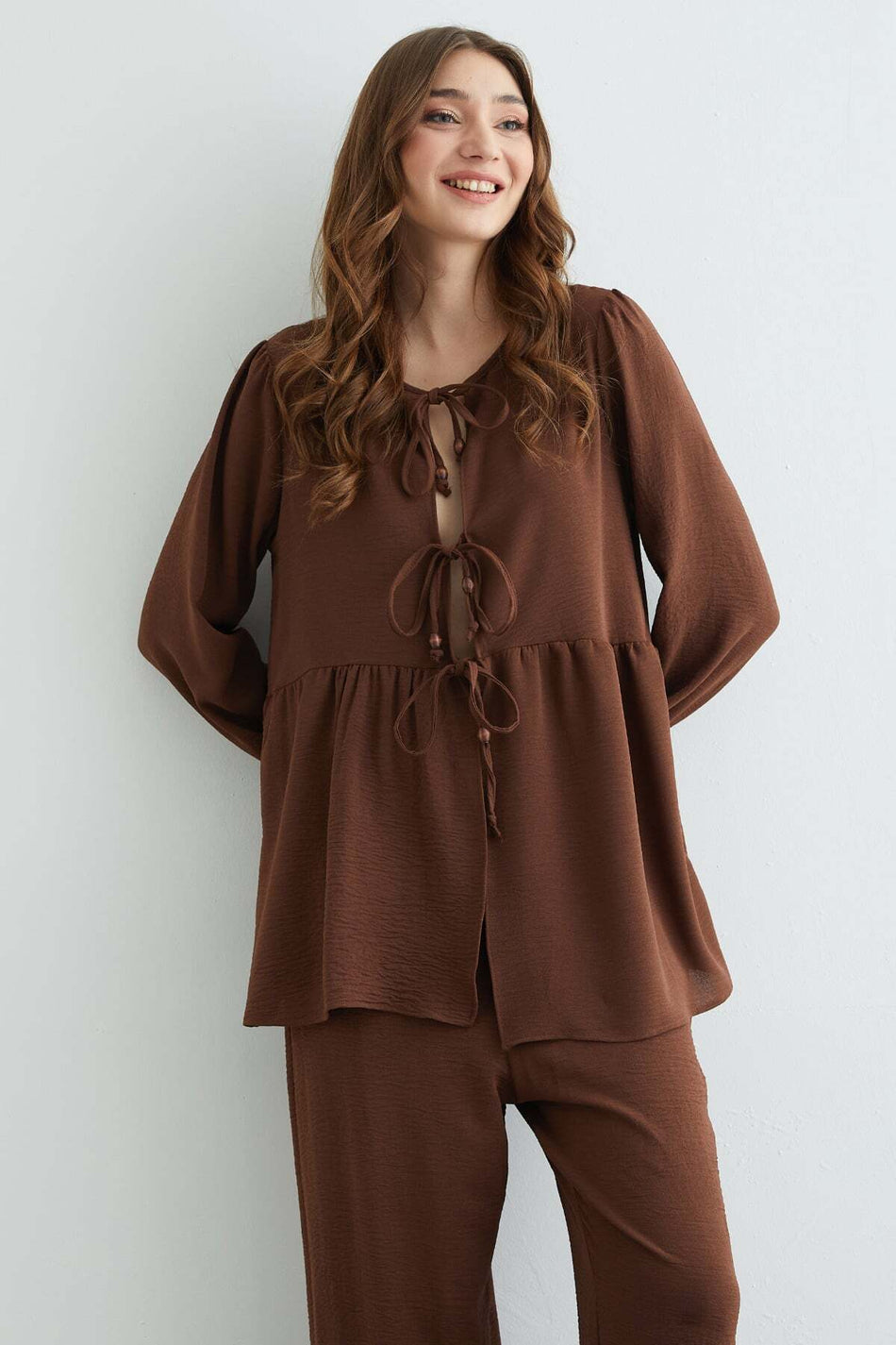Fullamodest Front Tie Ayrobin Kimono 2-Piece Set - MALLTURK