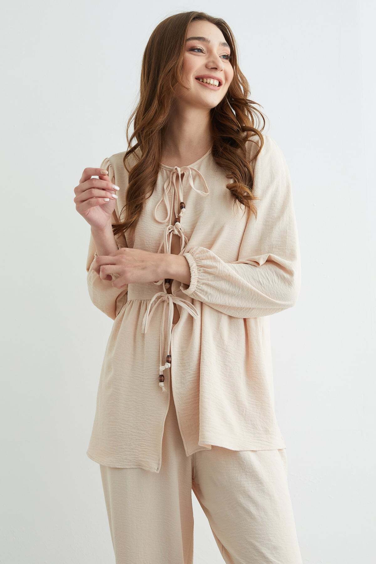 Fullamodest Front Tie Ayrobin Kimono 2-Piece Set - MALLTURK