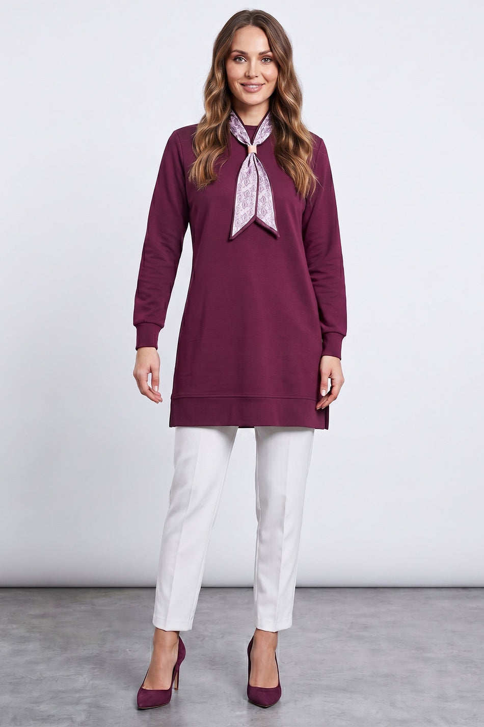 Fullamodest Scarf Detailed Crew Neck Tunic - MALLTURK