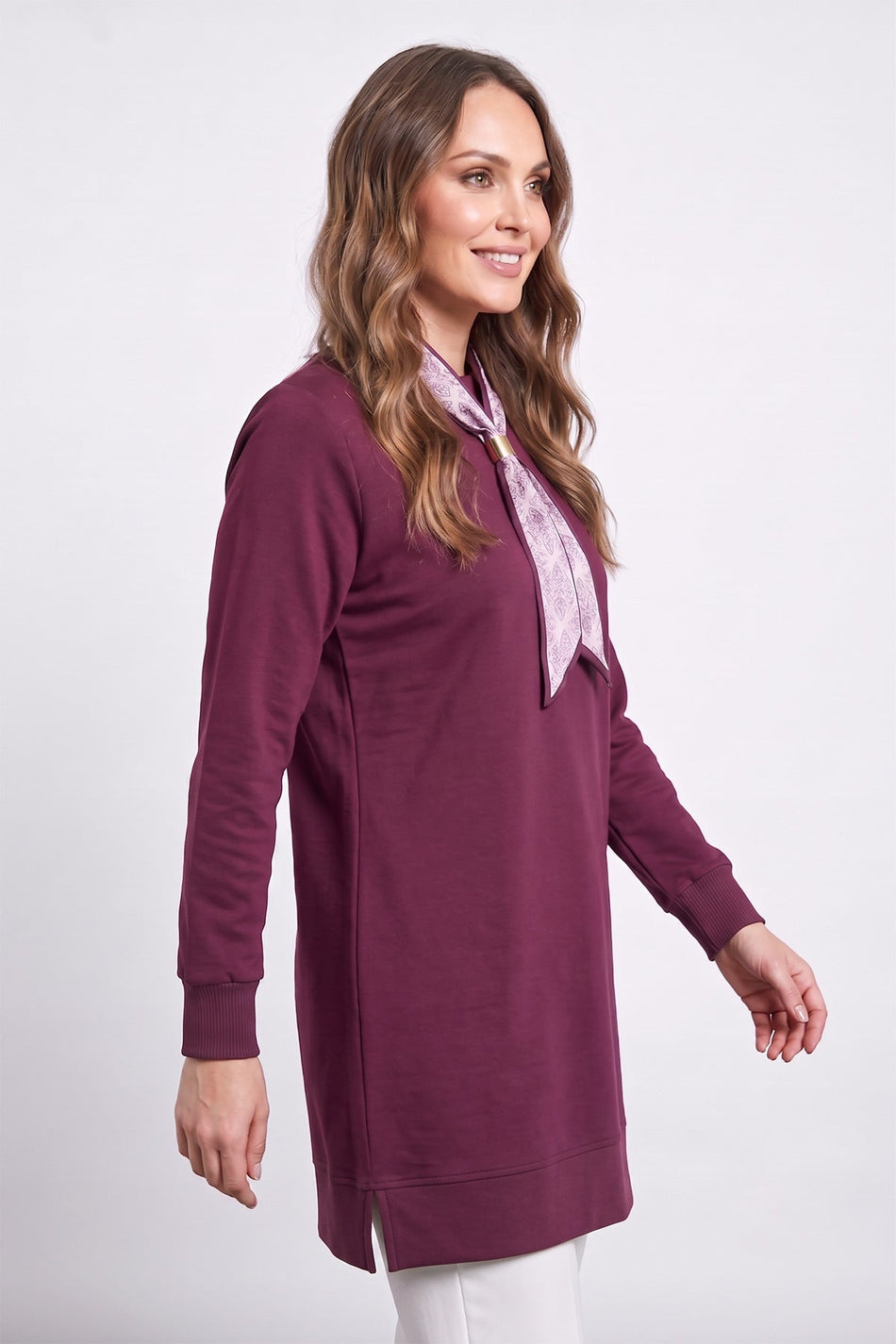 Fullamodest Scarf Detailed Crew Neck Tunic - MALLTURK