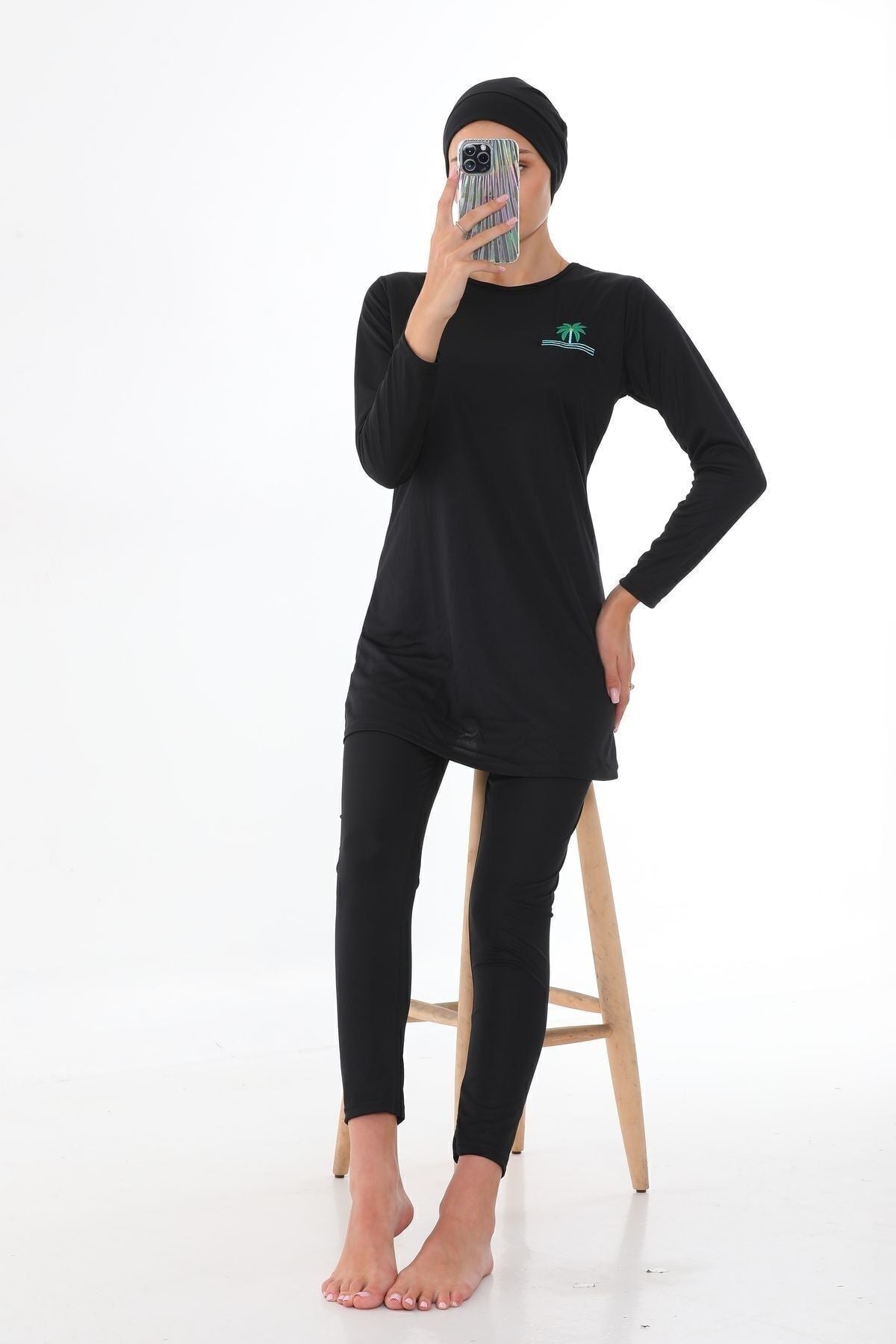 Fully Covered Hijab Swimsuit with Embroidery - MALLTURK