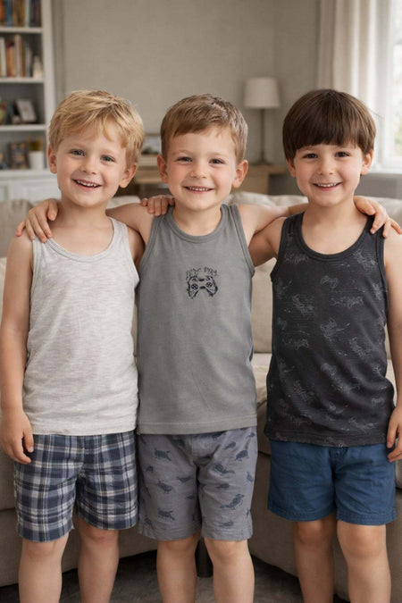 Game Console Printed 3-Piece Boy's Undershirt - MALLTURK