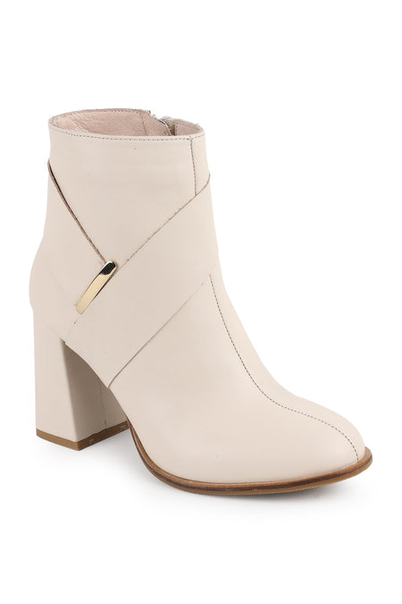 Genuine Leather Ankle Length Heeled Women's Boots–Metal Accessories, Internal Zipper, Thick Block Heel L31.26104453 - MALLTURK