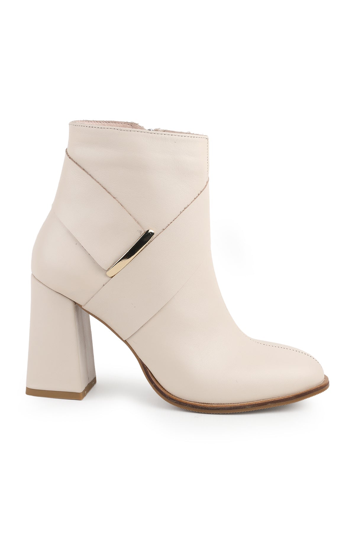 Genuine Leather Ankle Length Heeled Women's Boots–Metal Accessories, Internal Zipper, Thick Block Heel L31.26104453 - MALLTURK