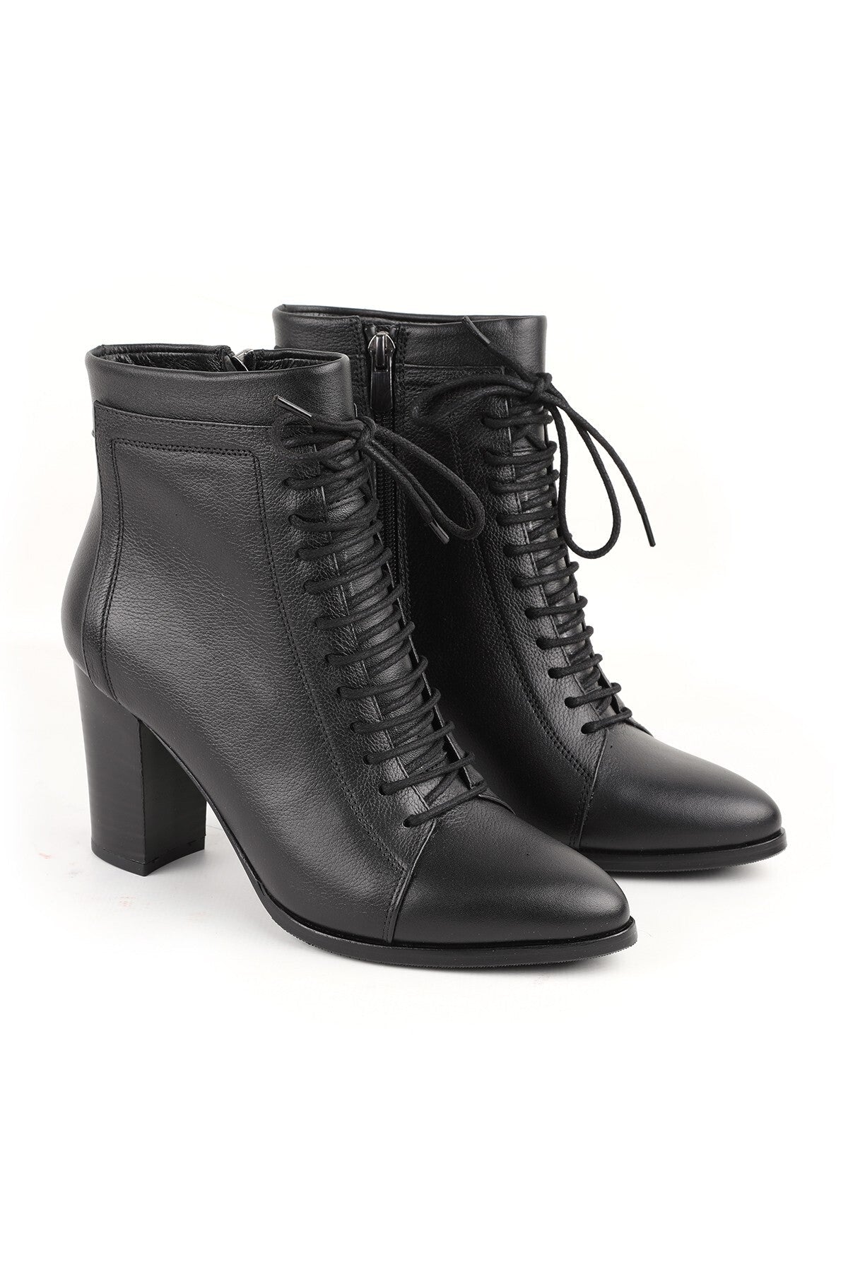 Genuine Leather Lace-Up Women's Boots Ankle Length Medium Heel Zippered Non-Slip Sole L065.234 - MALLTURK