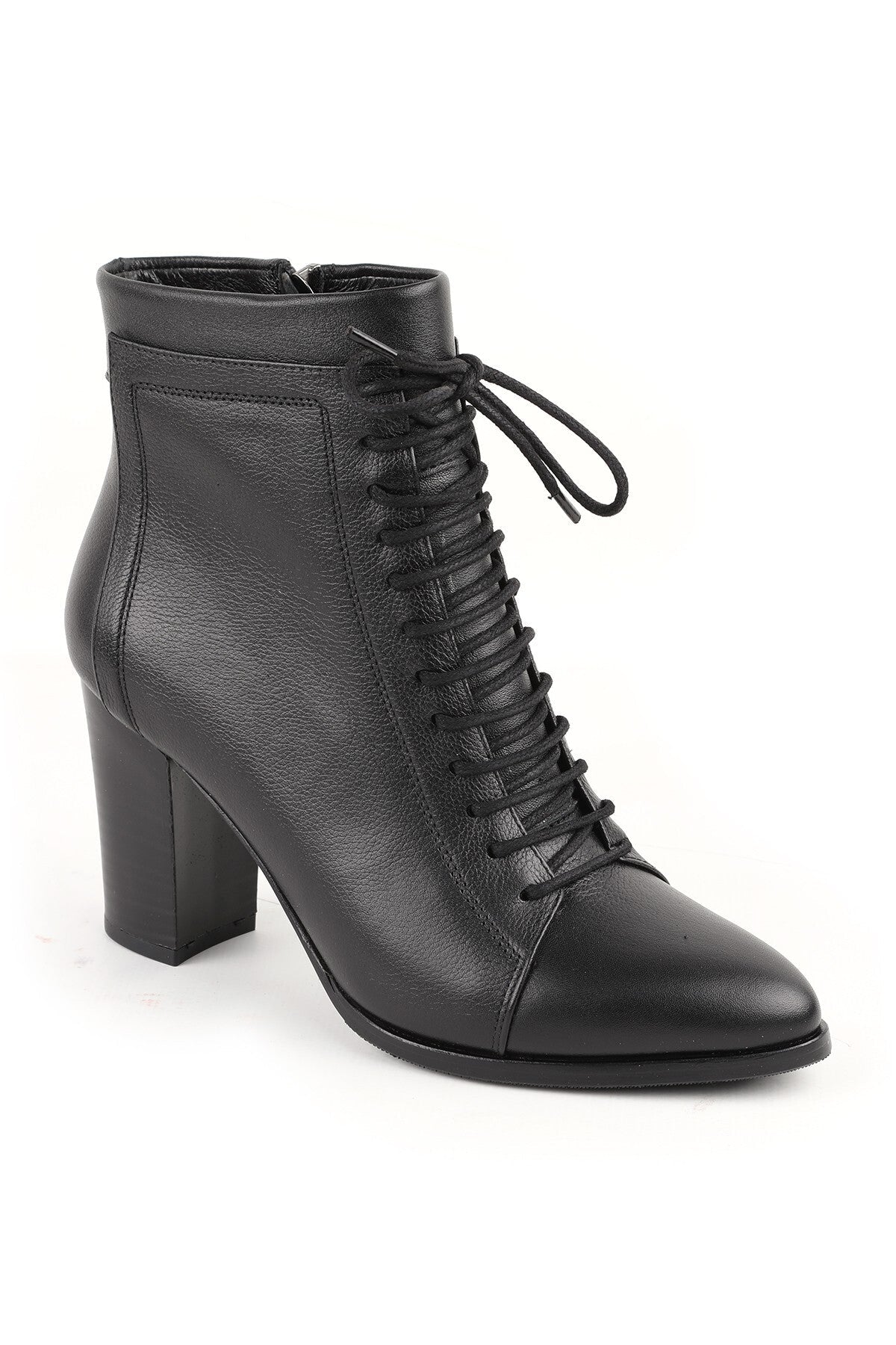 Genuine Leather Lace-Up Women's Boots Ankle Length Medium Heel Zippered Non-Slip Sole L065.234 - MALLTURK