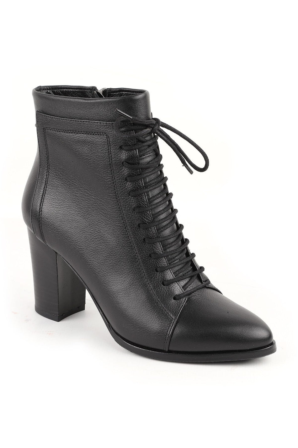 Genuine Leather Lace-Up Women's Boots Ankle Length Medium Heel Zippered Non-Slip Sole L065.234 - MALLTURK