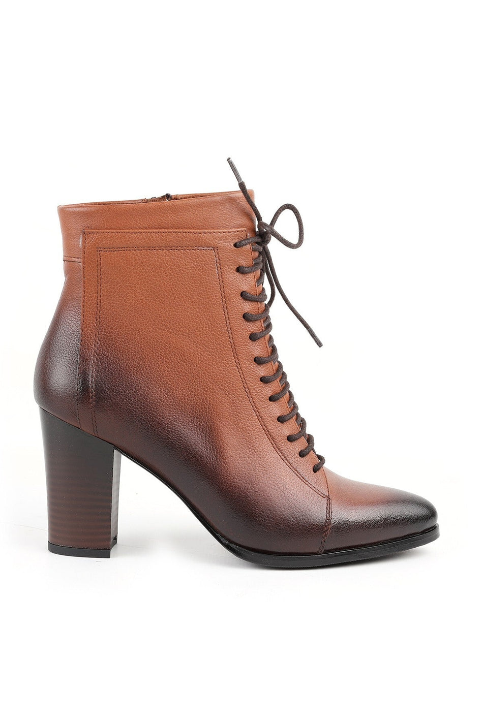 Genuine Leather Lace-Up Women's Boots Ankle Length Medium Heel Zippered Non-Slip Sole L065.234 - MALLTURK
