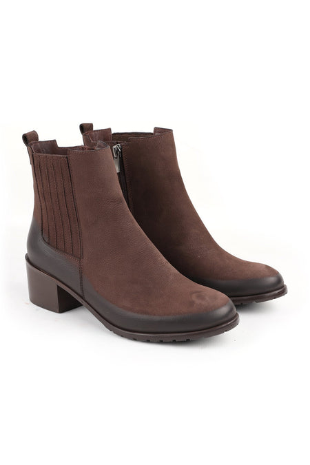 Genuine Leather Women's Chelsea Boots – Side Zipper, Elastic, Thick Heel, Non-Slip Sole L065.282 - MALLTURK