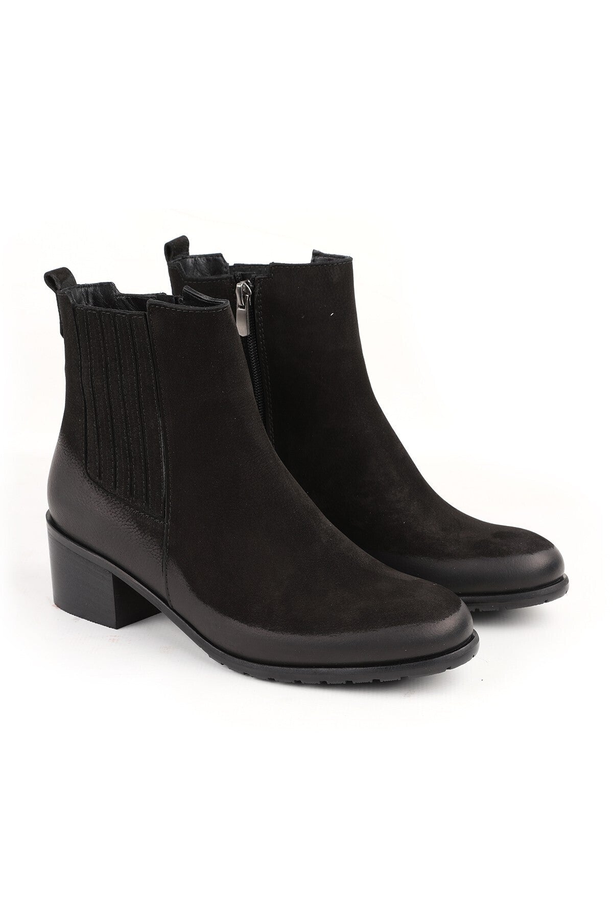Genuine Leather Women's Chelsea Boots – Side Zipper, Elastic, Thick Heel, Non-Slip Sole L065.282 - MALLTURK
