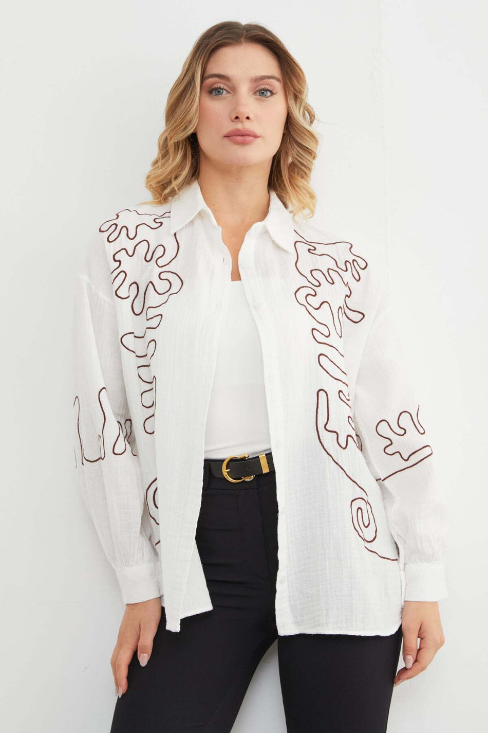 Geometric Embroidered Loose Shirt - MALLTURK