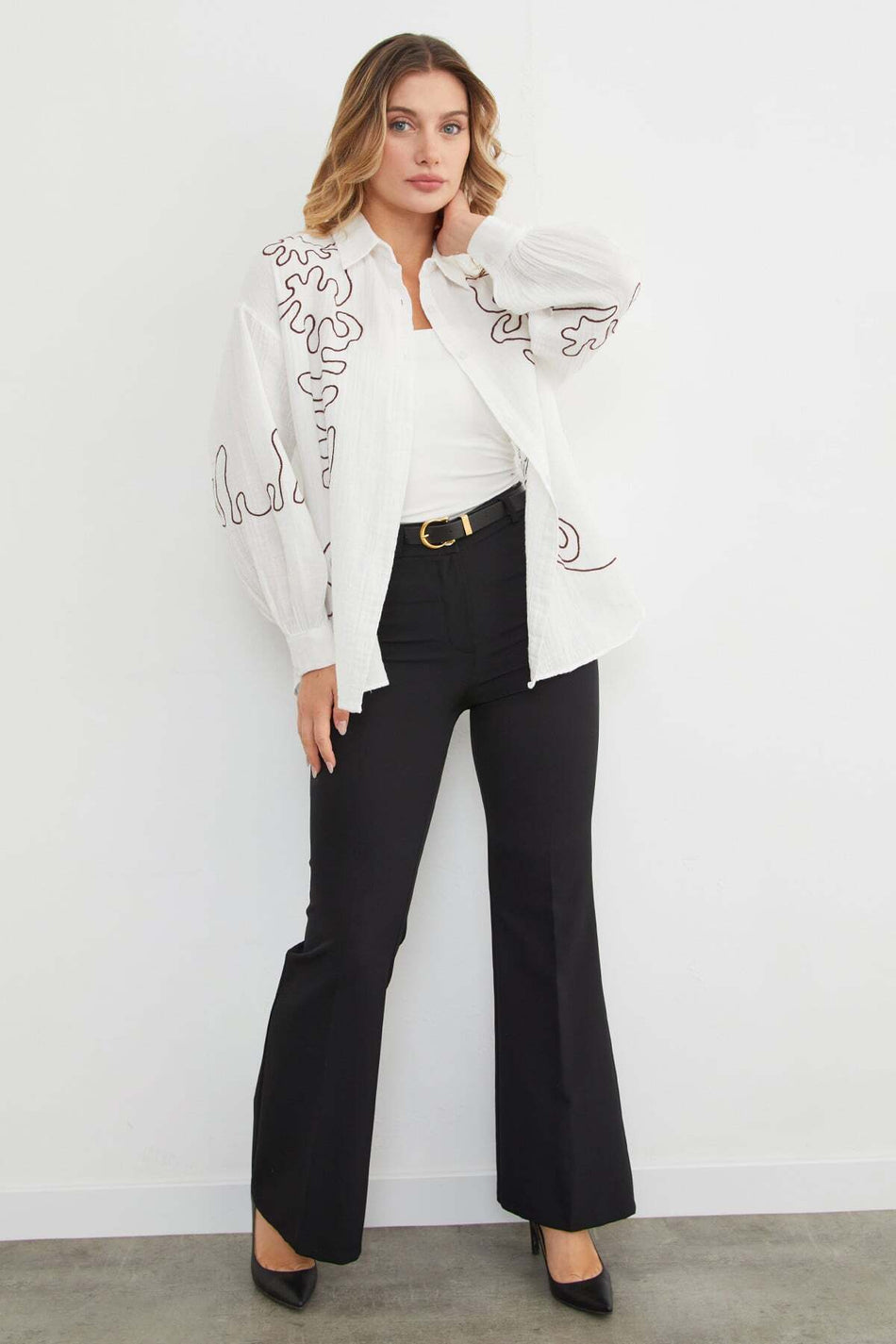 Geometric Embroidered Loose Shirt - MALLTURK