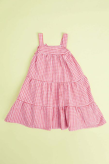Gingham Patterned Hat and Strap Girls' Dress - MALLTURK