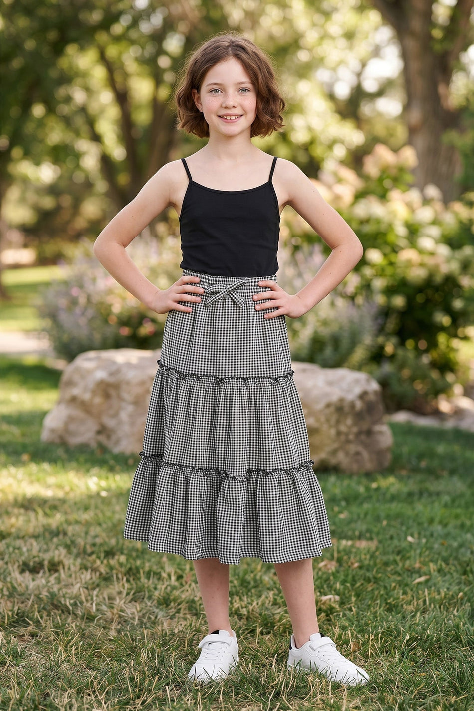 Gingham Patterned Seersucker Fabric Girls' Skirt - MALLTURK