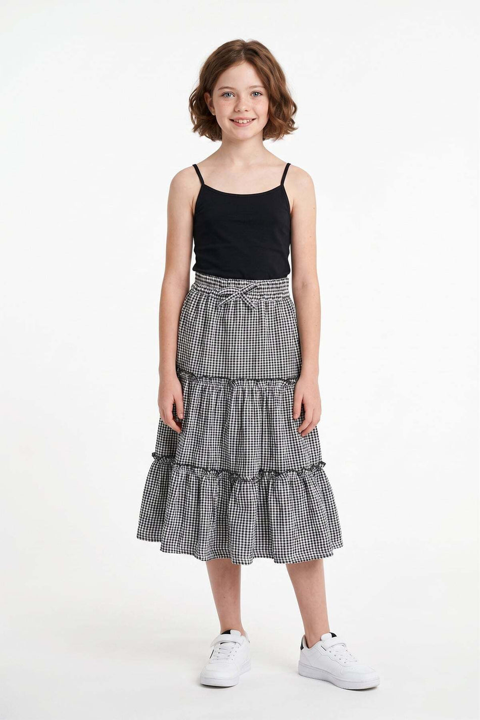 Gingham Patterned Seersucker Fabric Girls' Skirt - MALLTURK