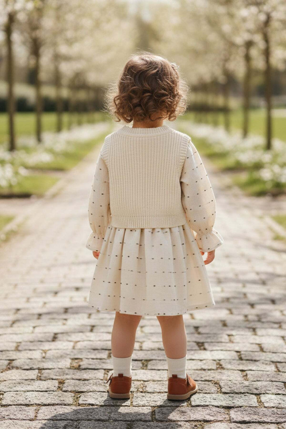 Girls' Dress with Bow and Knit Sweater - MALLTURK