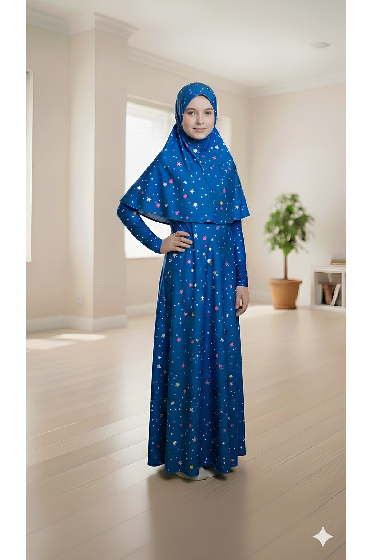 Girl's Patterned Prayer Dress Lycra Flexible Printed Fabric - MALLTURK